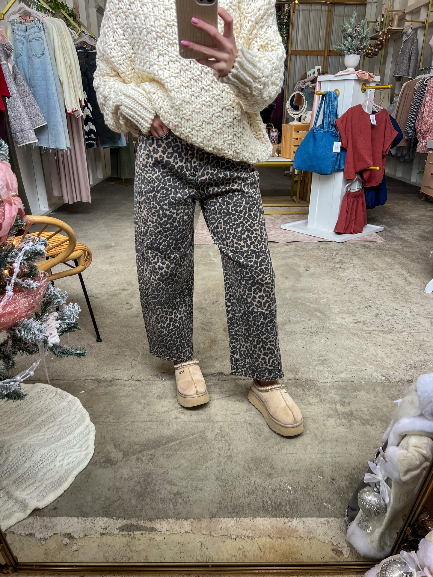 Leopard Print Barrel Pants