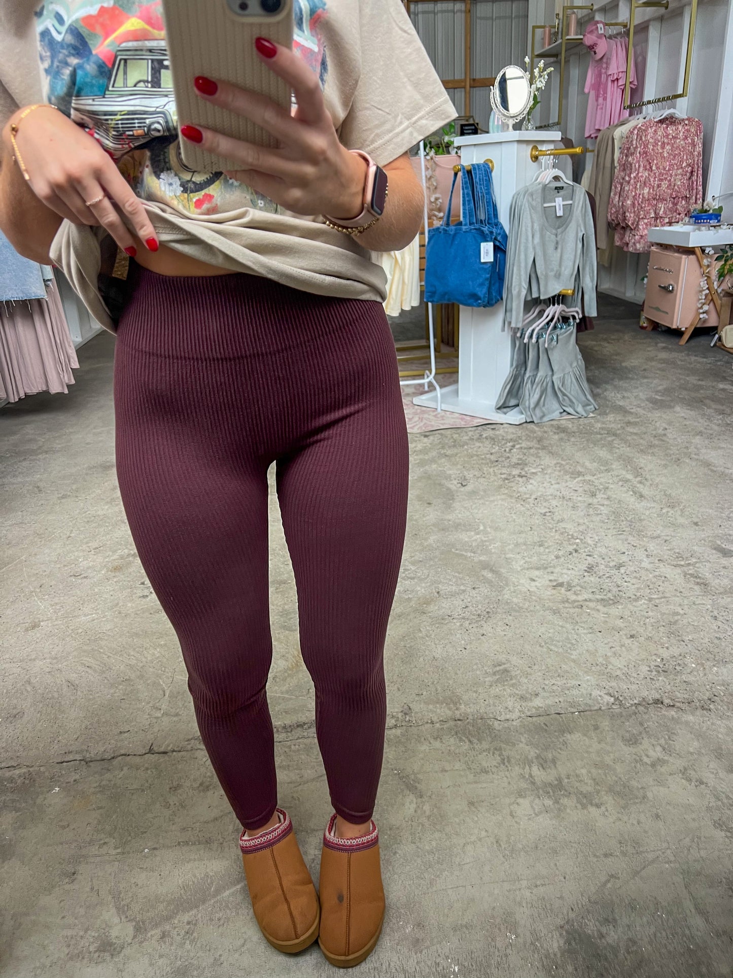 Chocolate High Rise Ribbed Leggings