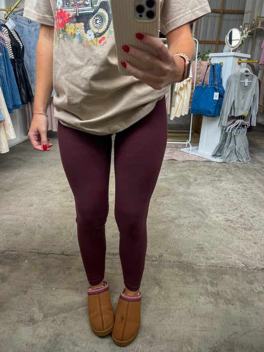 Chocolate High Rise Ribbed Leggings