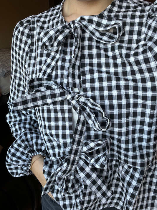 Gingham Babydoll Tie Shirt