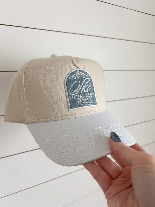 "Ski Social Club" White Vintage Trucker Hat