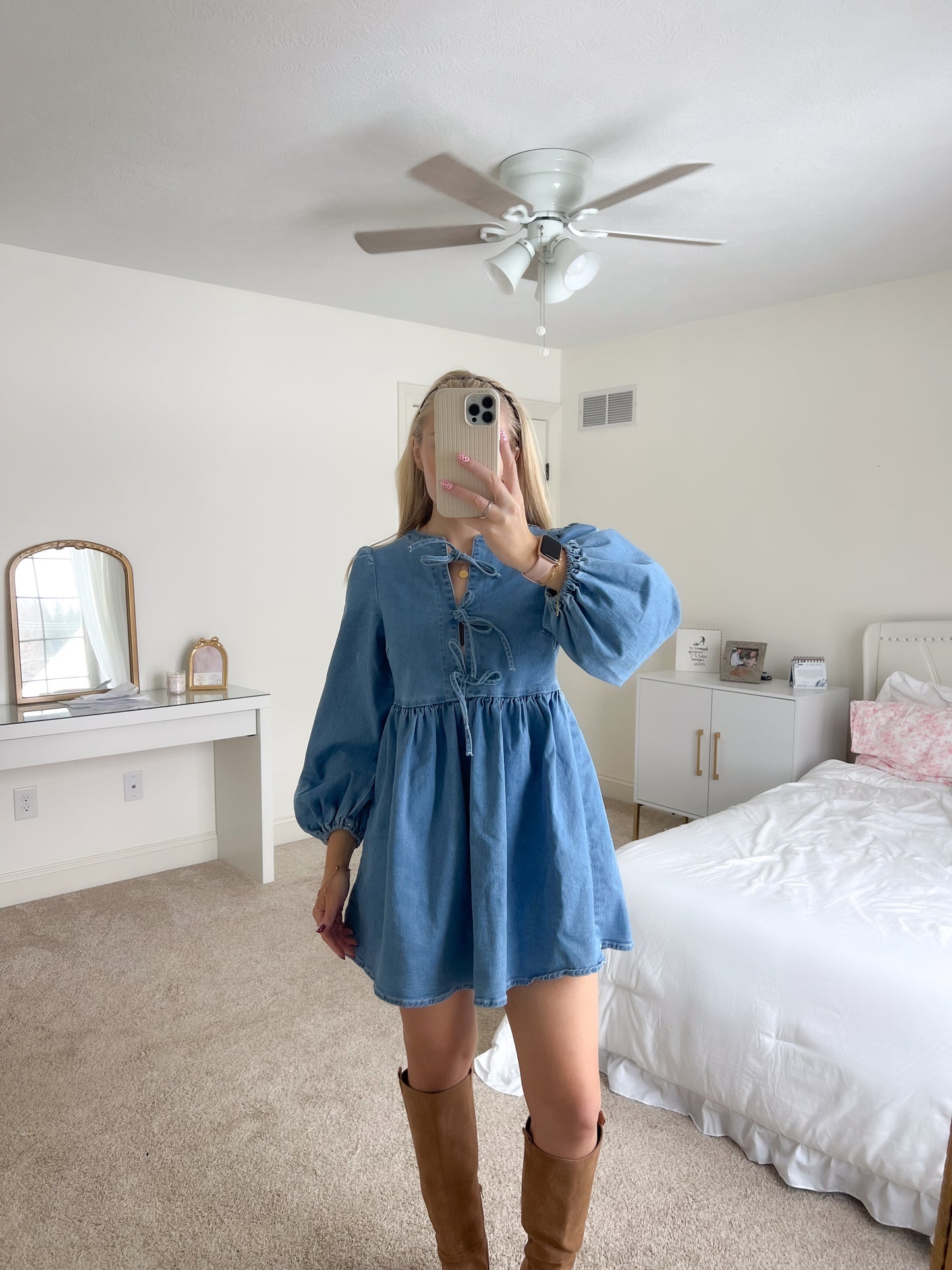 Blu Bow Denim Dress