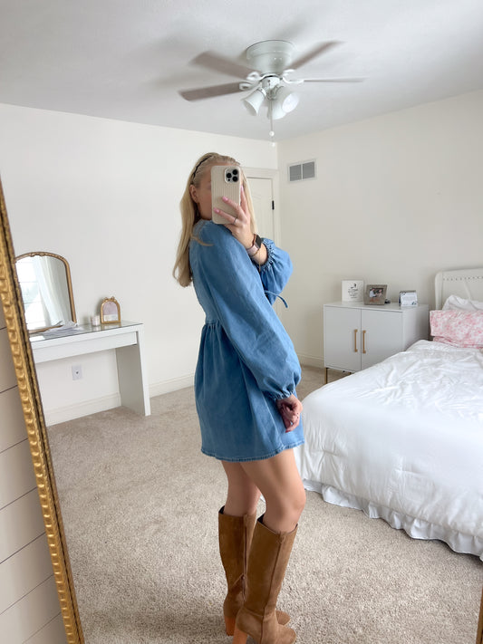 Blu Bow Denim Dress