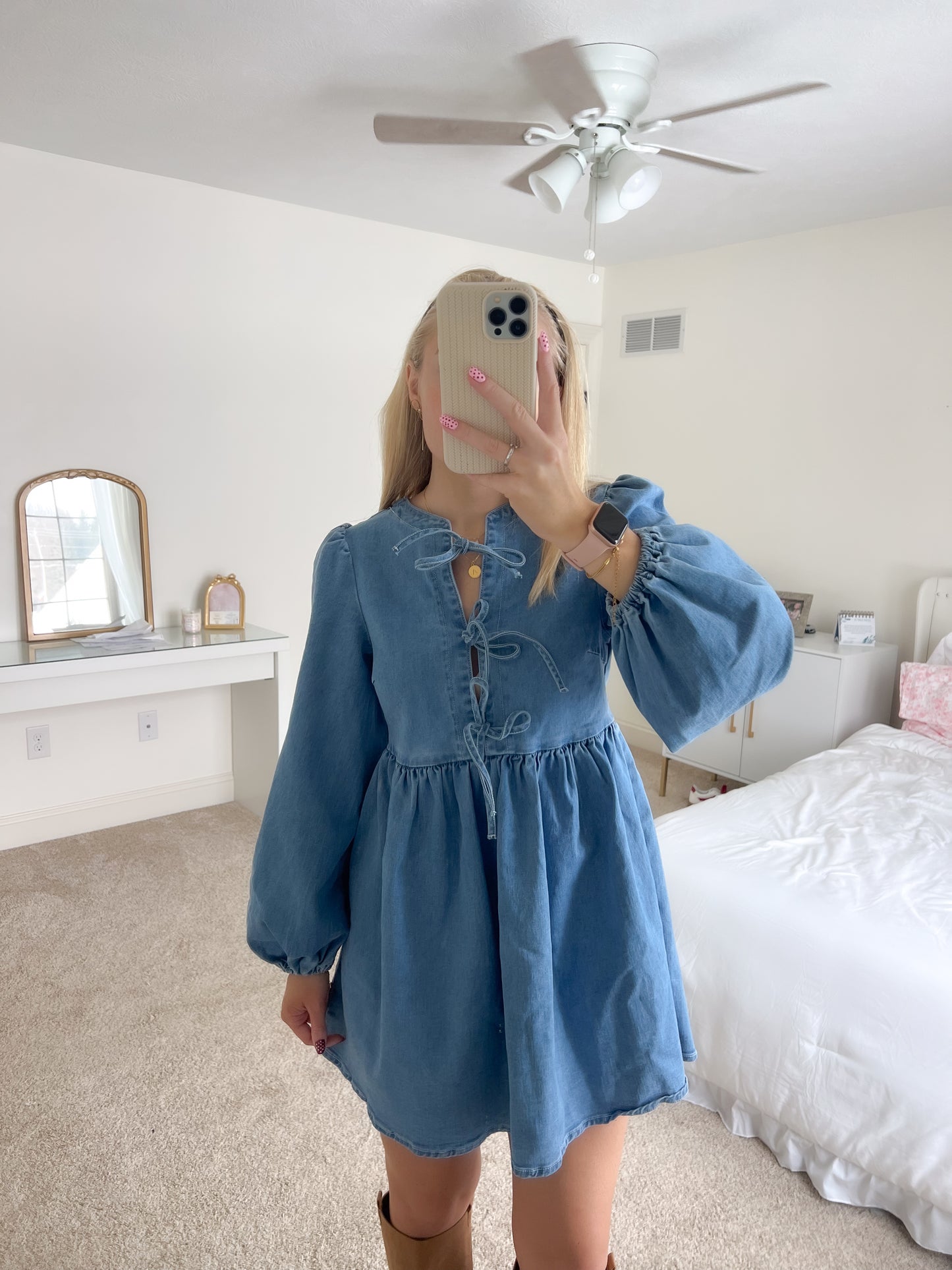 Blu Bow Denim Dress