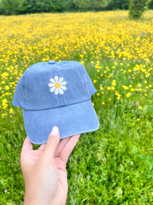 Denim Blue Floral Baseball Hat