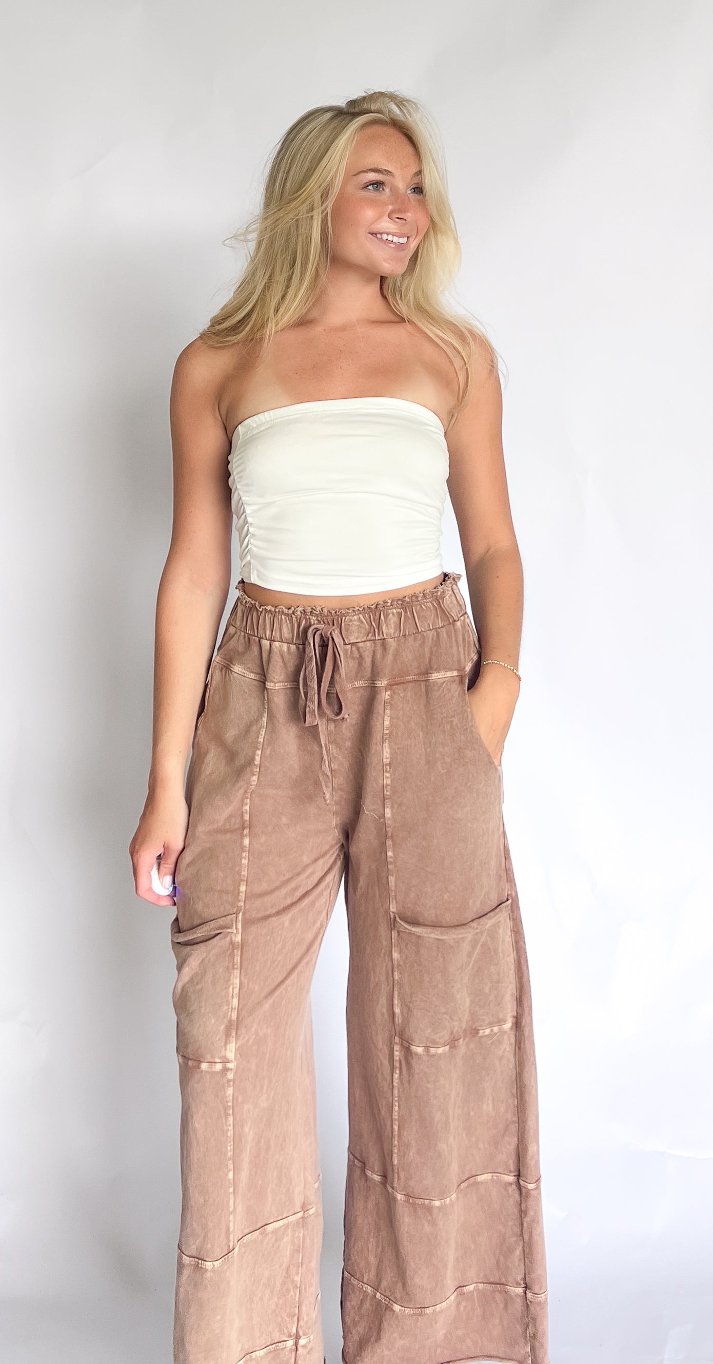 Espresso Mineral Wash Wide Leg Pant