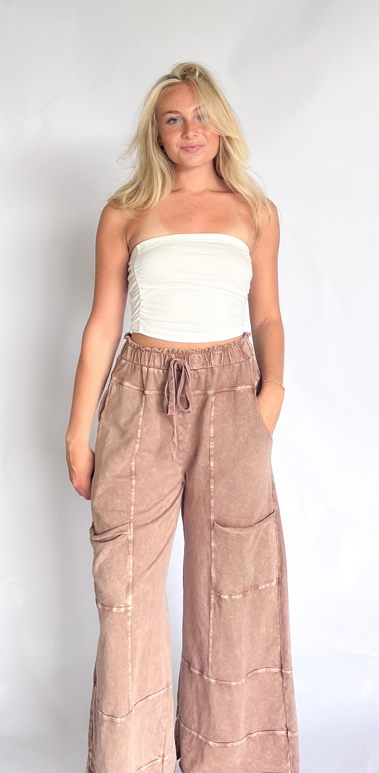 Espresso Mineral Wash Wide Leg Pant