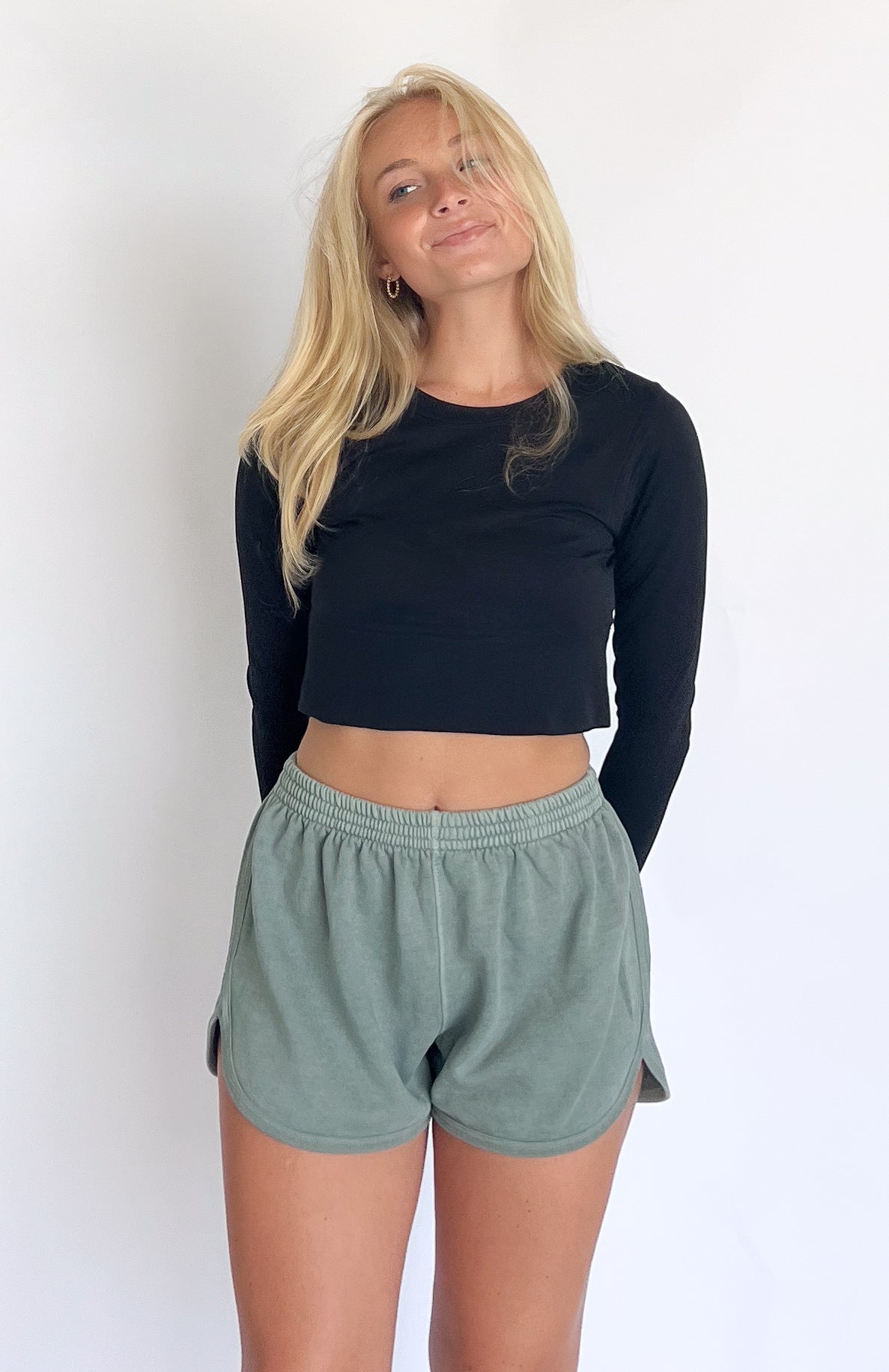 Soft Terry Dolphin Shorts- Sage Leaf