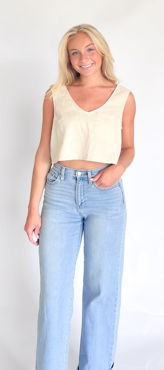 Linen Sleeveless Back Tie Top