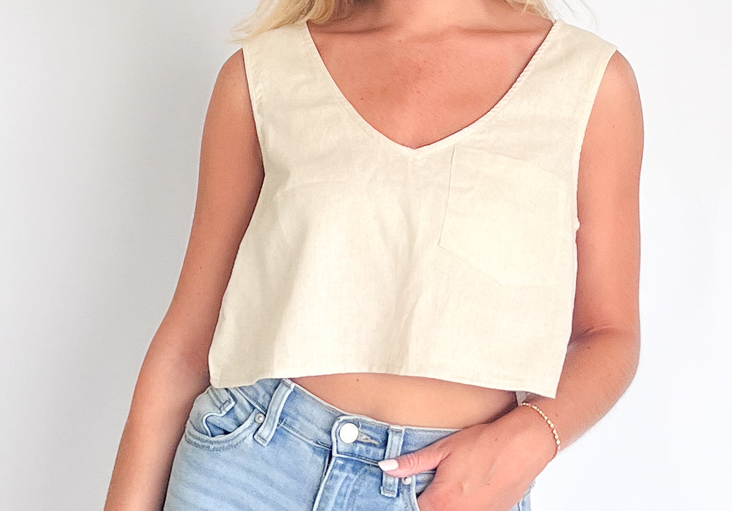 Linen Sleeveless Back Tie Top