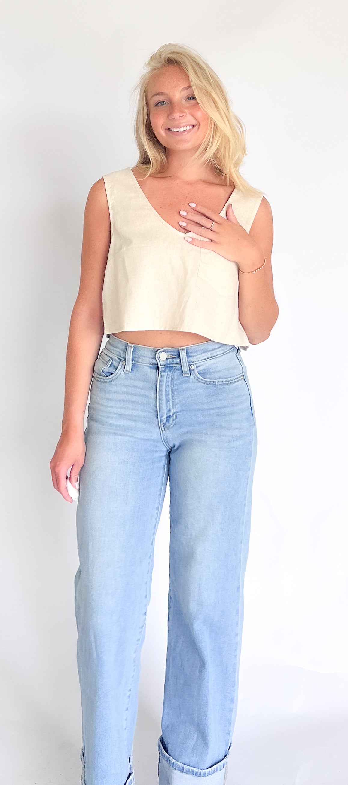 Linen Sleeveless Back Tie Top