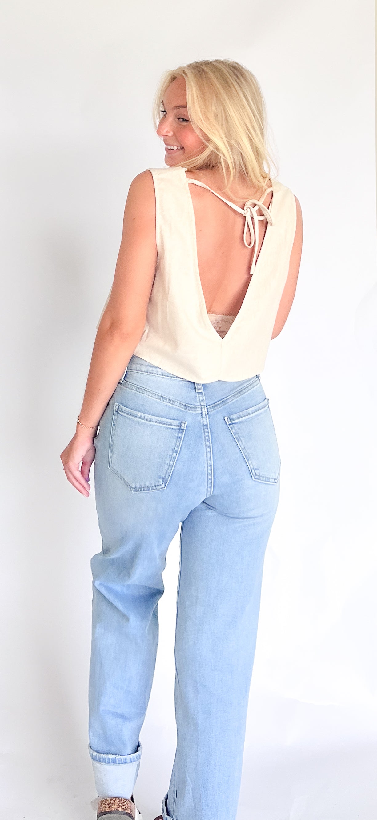 Linen Sleeveless Back Tie Top