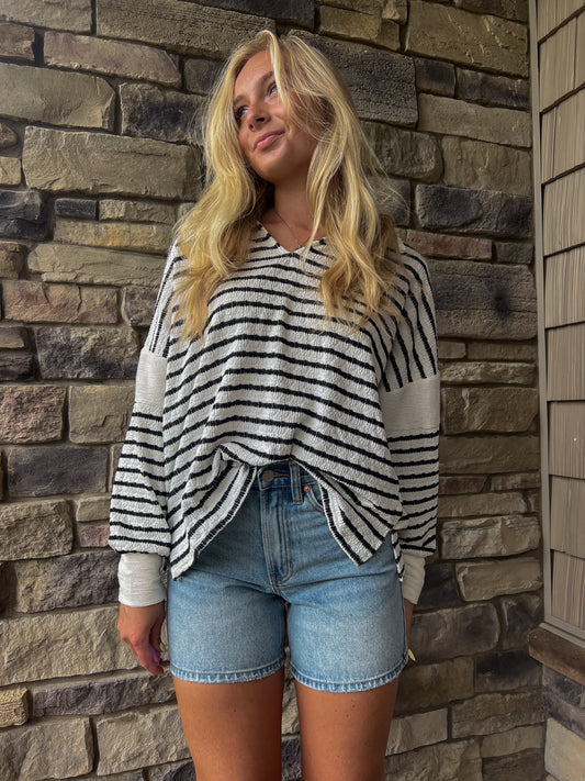 Paige Striped Collared Sweater