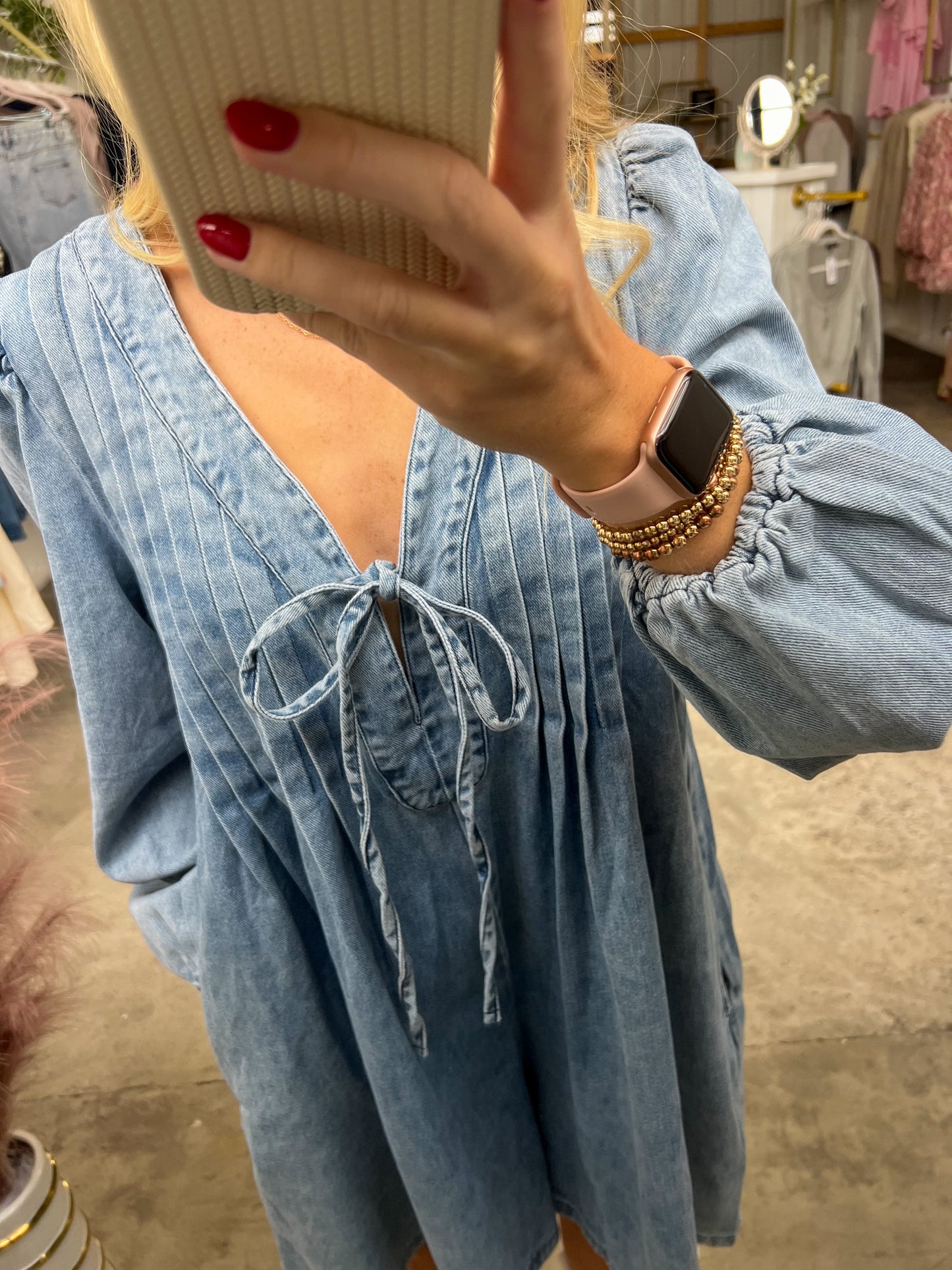 Lawson Pleated Denim Romper