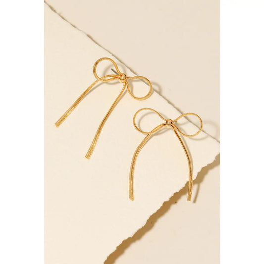 Dainty Flat Metallic Chain Bow Stud Earrings