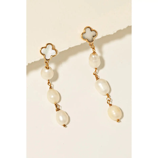 Triple Pearl Bead Chain Dangle Earrings